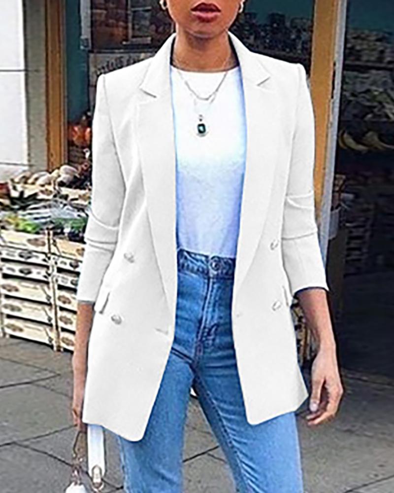 

Double Breasted Long Sleeve Blazer Coat, White