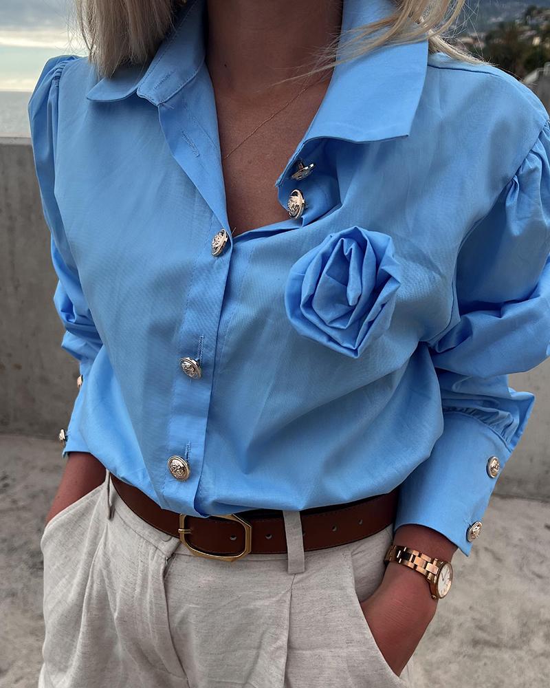 

Floral Pattern Pocket Design Shirt, Turquoise blue