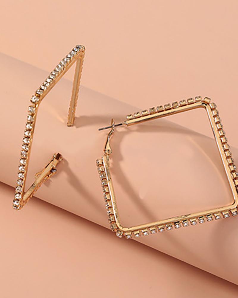 

1Pair Rhinestone Sqaure Shaped Hoop Earrings, Style1