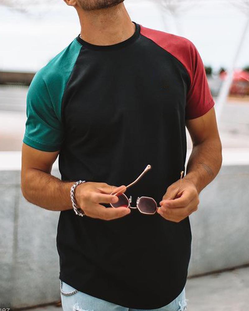 

Colorblock Slim Pat6chwork T-shirts, Black