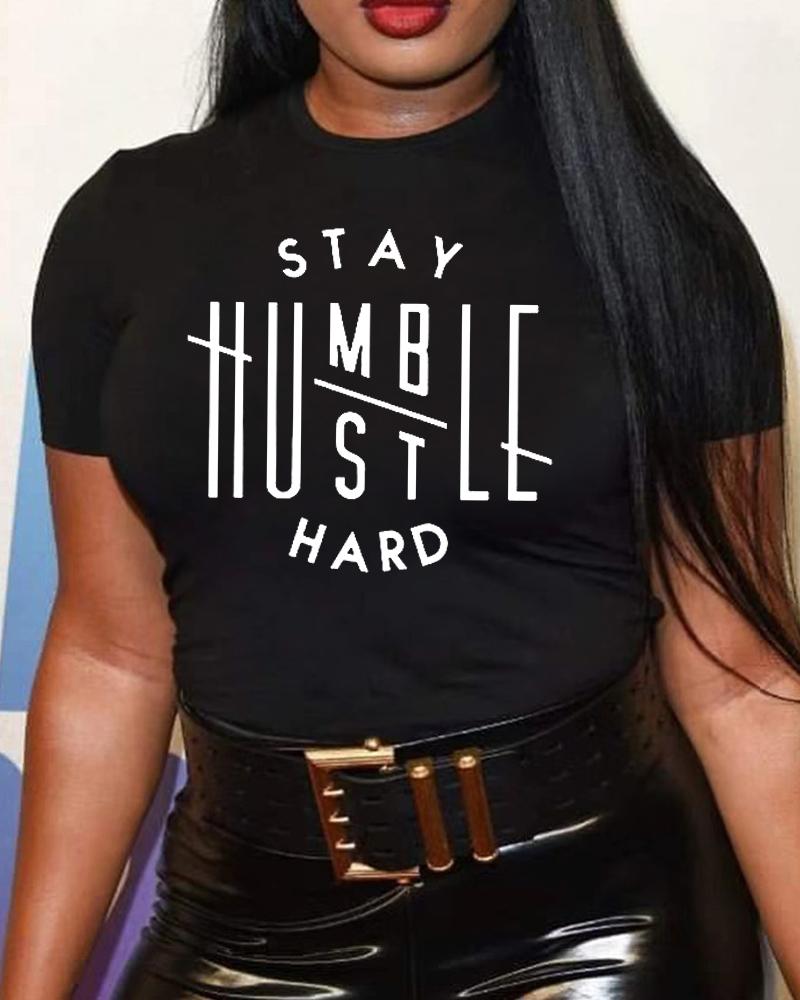 

Plus Size Letter Print Short Sleeve Casual T-shirt, Black