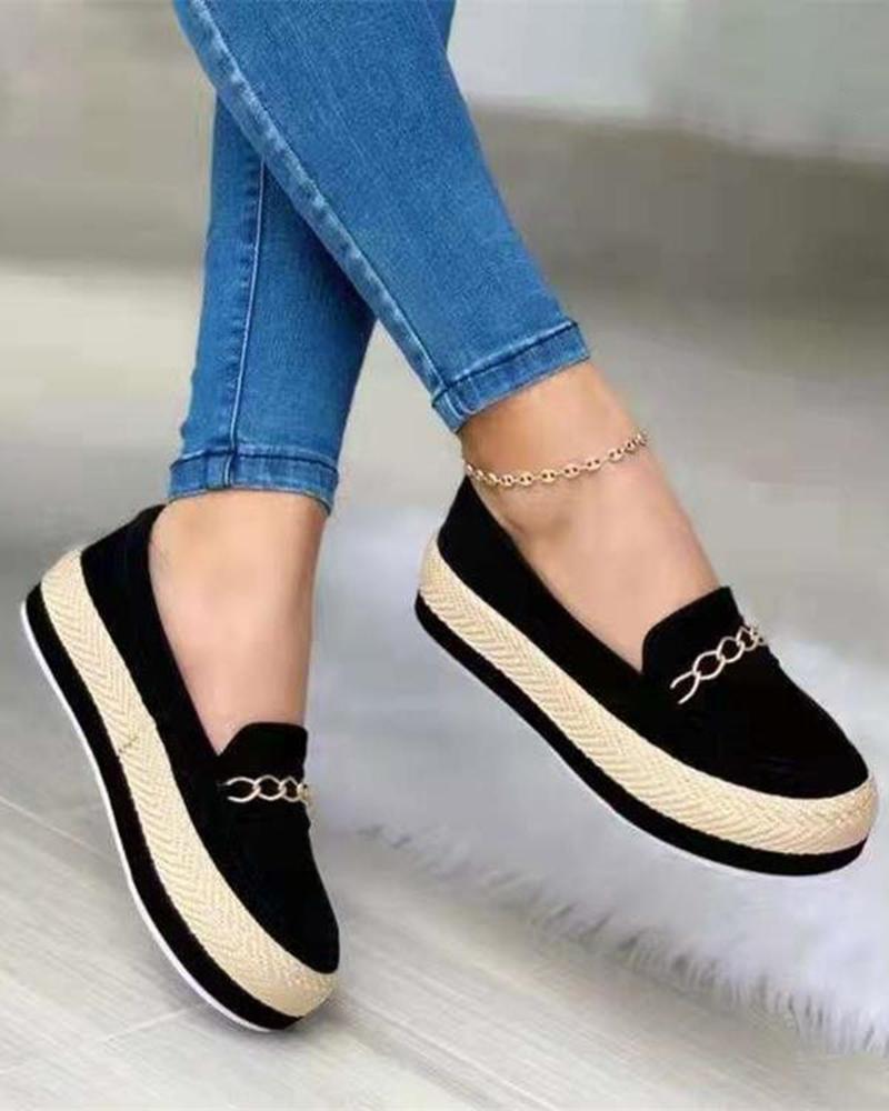 

Chain Decor Platform Muffin Work Loafers, Black