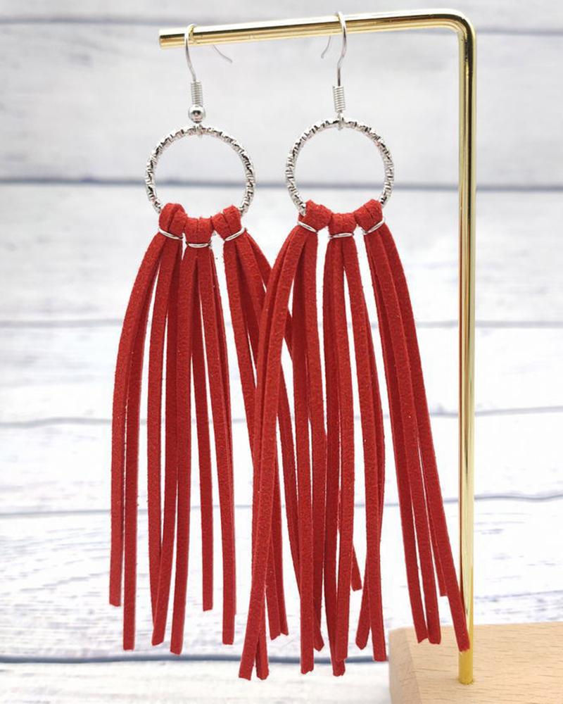 

1Pair Tassel Design Hollow Out Hook Earrings, Red