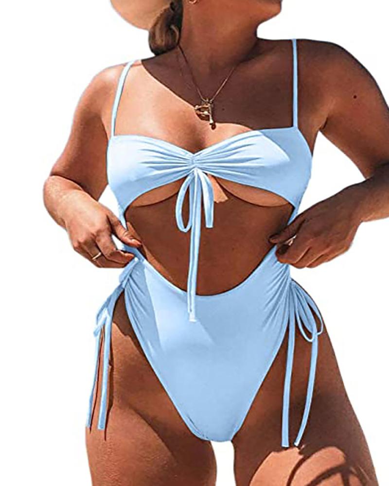 

Women Sexy High Waist One Piece Swimsuit Tummy Control Swimwear, Light blue