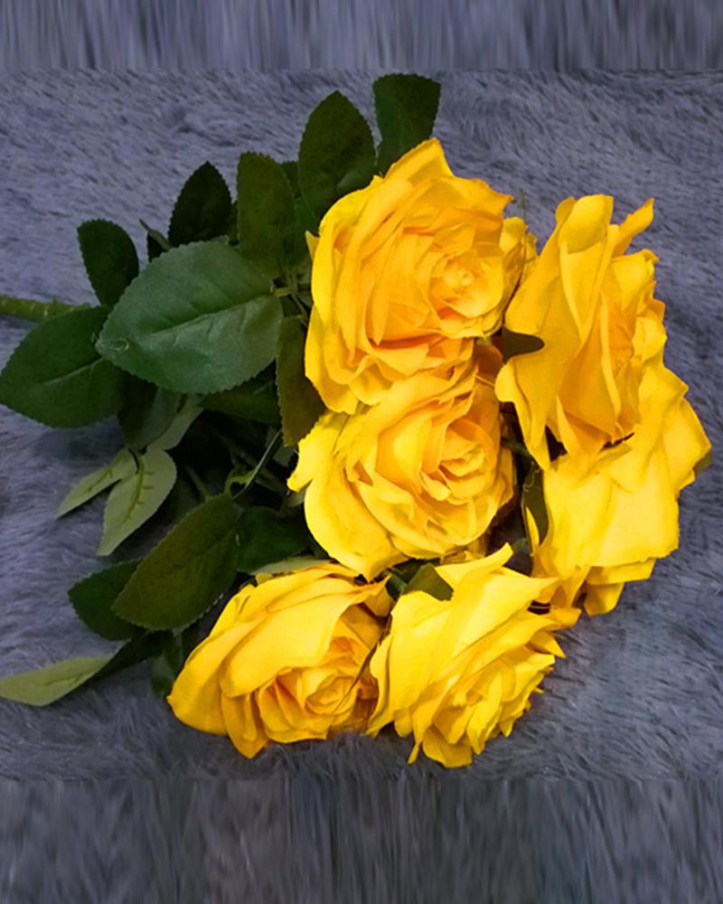 

Artificial Flowers Silk Roses Fake Bridal Wedding Bouquet for Home Garden Party Floral Decor 10 Pcs, Yellow