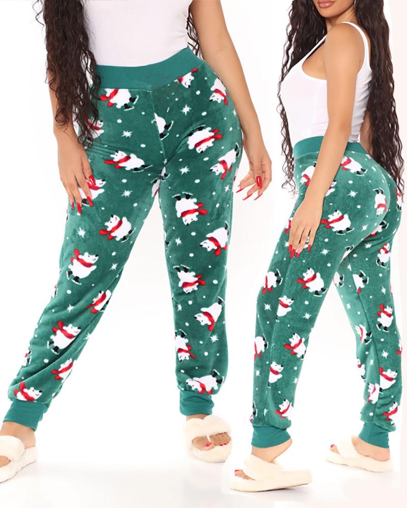 

Christmas Bear Polka Dot Print Lounge Pants, Green