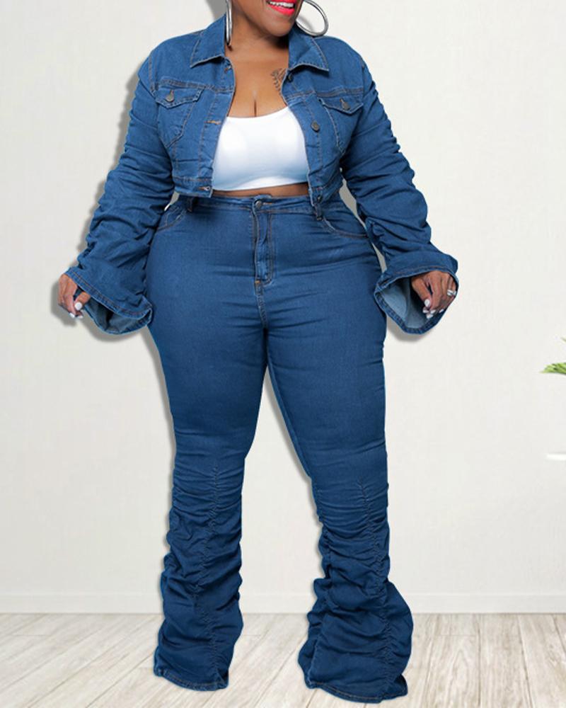 

Plus Size Zipper Fly Slant Pocket Stacked Skinny Jeans, Blue