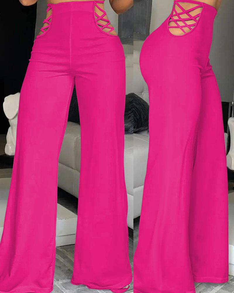 

Crisscross Cutout High Waist Pants, Hot pink