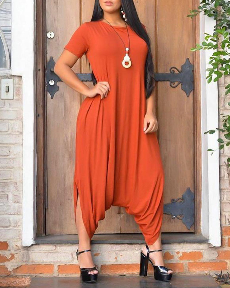 

Short Sleeve Harem Design Oversized Jumpsuit, Orange