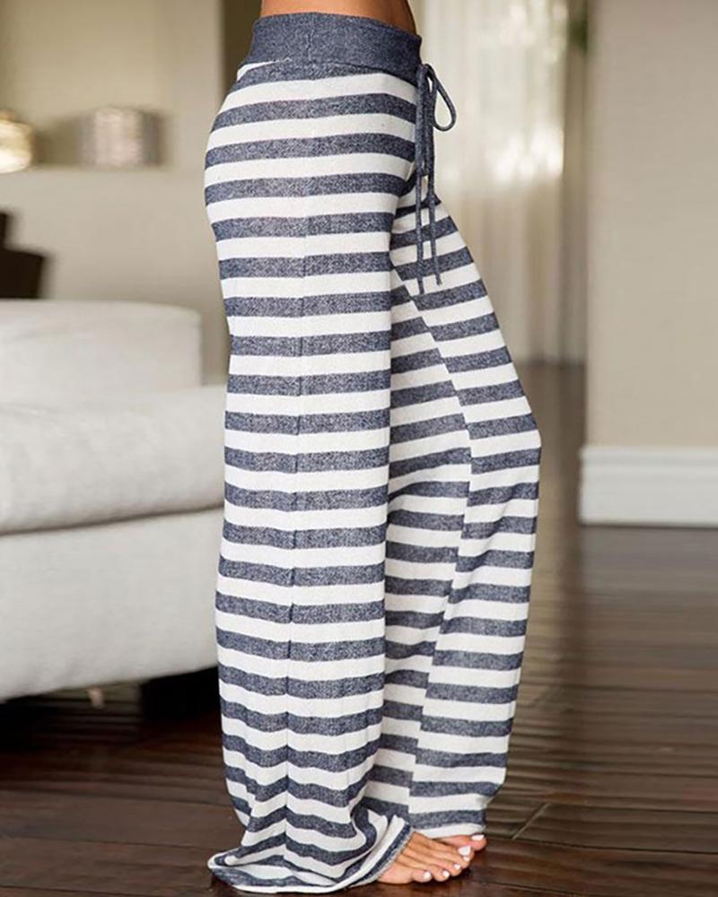 

Striped High Waist Drawstring Pants, Blue