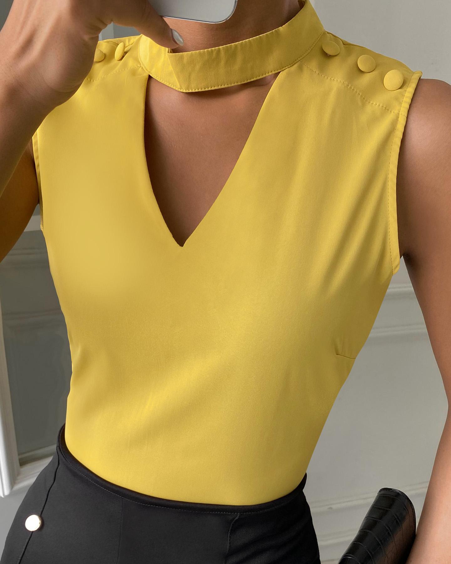 

Cutout O Neck Sleeveless Tank, Yellow