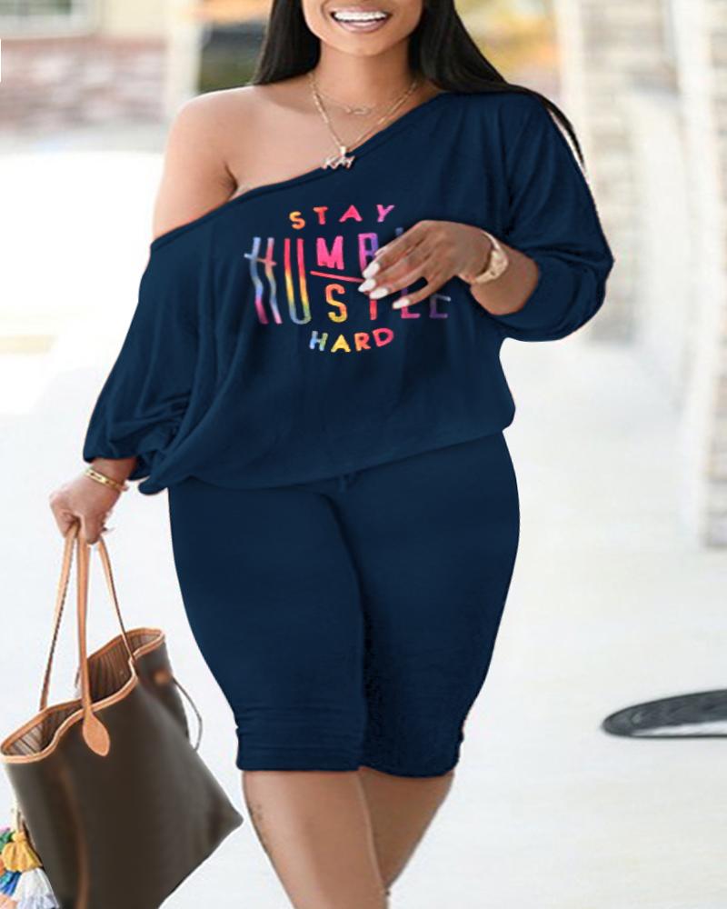 Plus Size Stay Humble Hustle Hard Print Top & Capris Pants Set