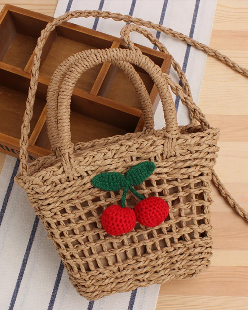 

Cheery Pattern Crochet Hollow Out Crossbody Beach Bag, Khaki