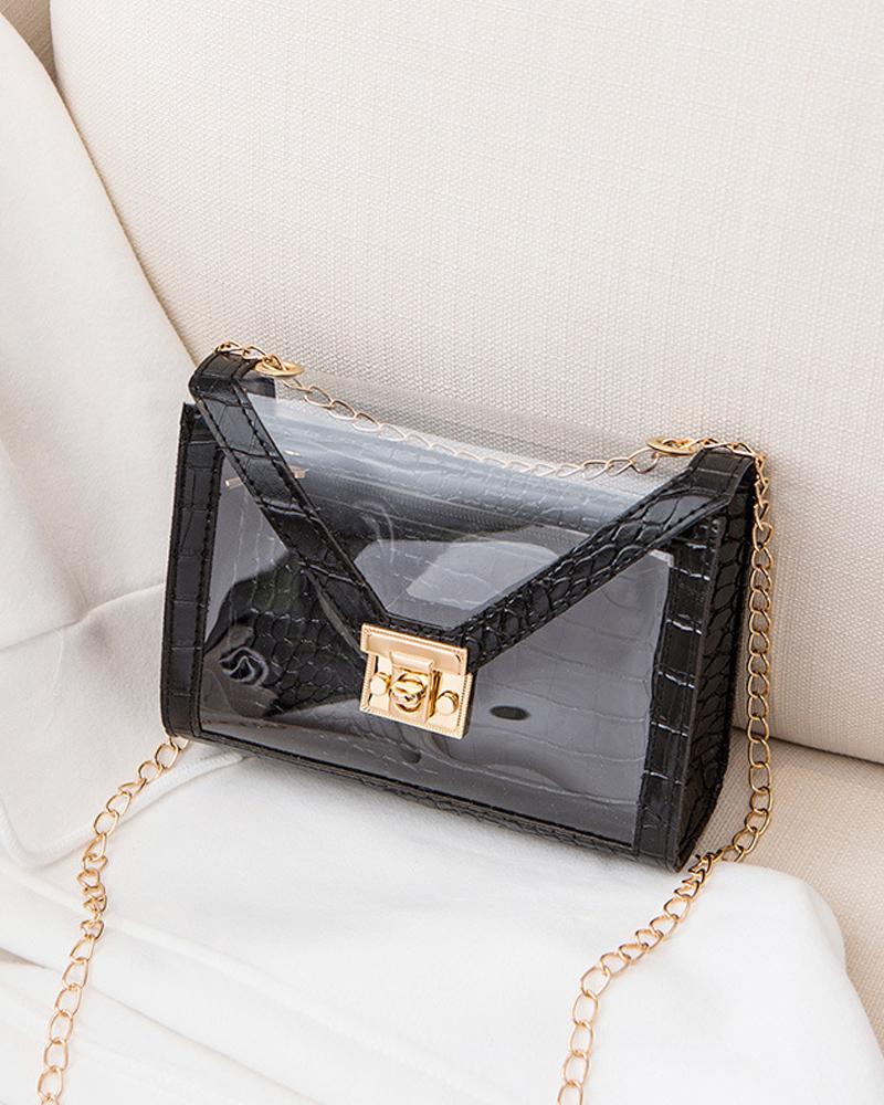 

Croc Embossed Chain Strap Crossbody Bag, Black