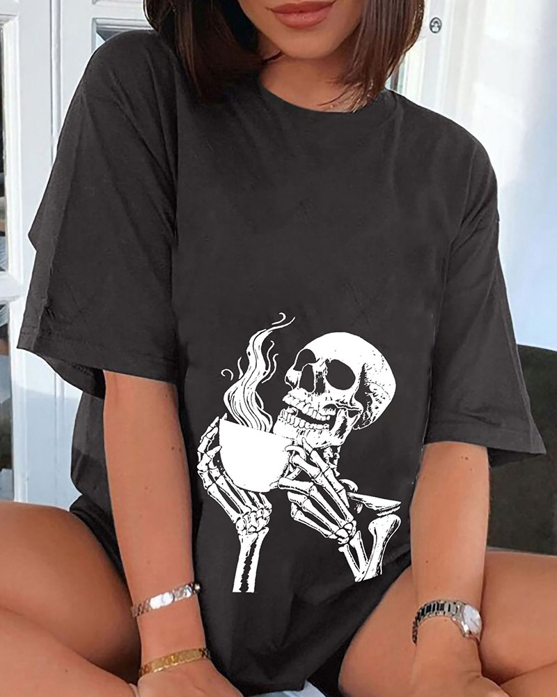 

Halloween Skeleton Print Casual T-shirt, Black