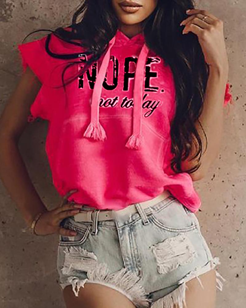 

Letter Print Pocket Design Hooded Top, Hot pink