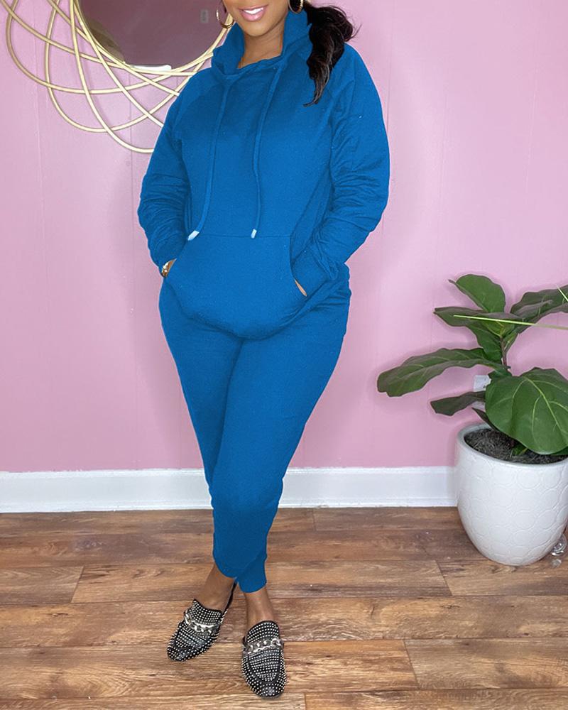 

Long Sleeve Drawstring Hoodie & Pants Set, Blue