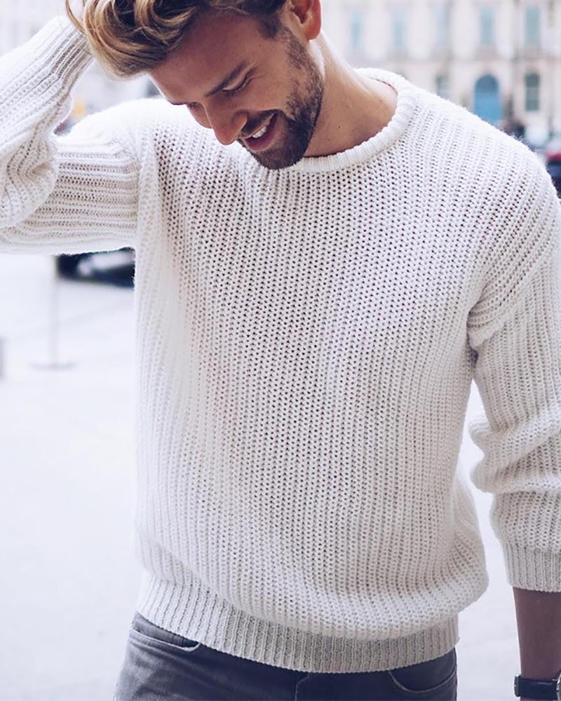 

Men Plain Long Sleeve Casual Sweater, White