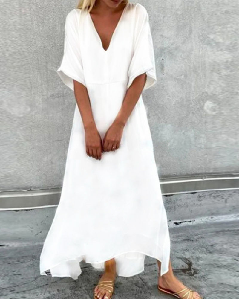 

V-Neck Split Hem Maxi Dress, White