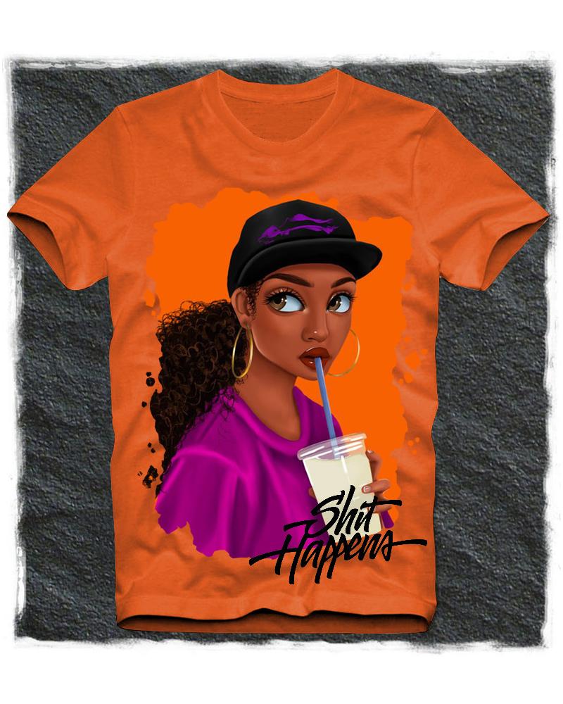 

Girl Print Short Sleeve Loose T-shirts, Orange