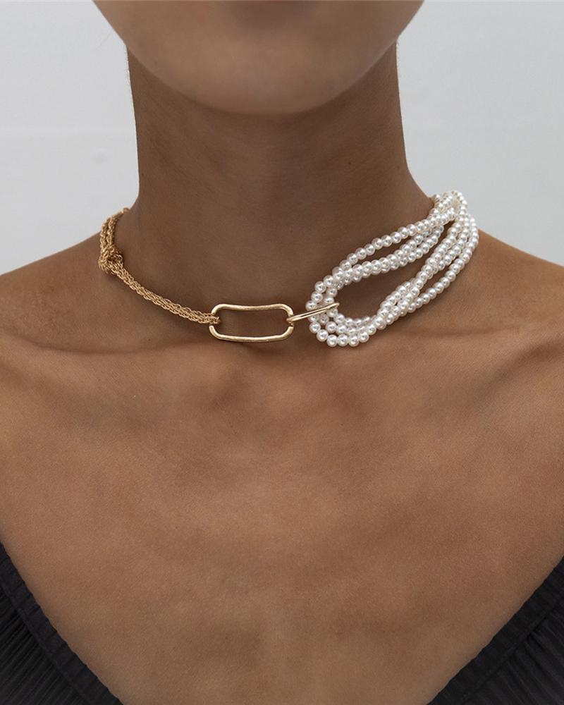 

Layered Faux Pearl Chain Necklace, Gold