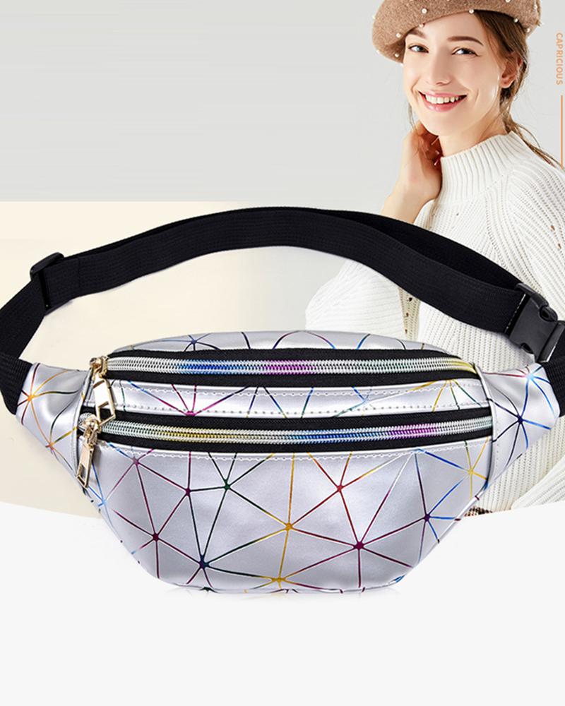 

Holographic Fashion Multi-Pockets Waterproof Large Capacity Adjustable Waist Fanny Pack Belt Bag, Silver