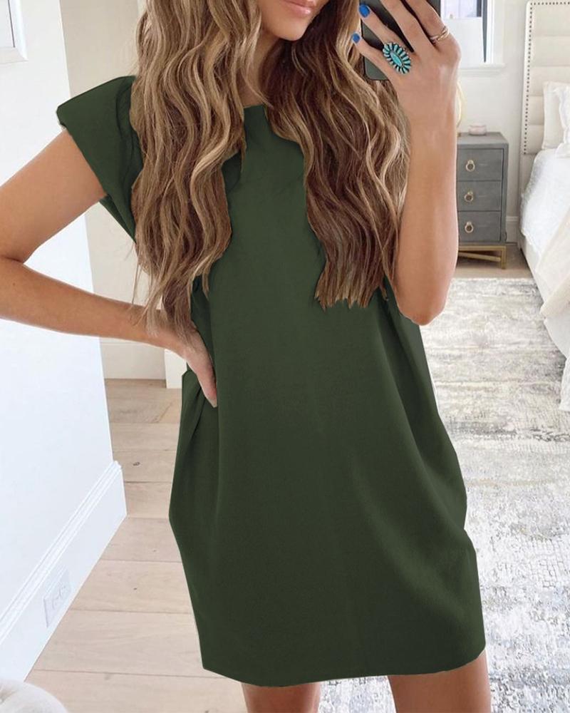 

Plain Short Sleeve Casual Dress, Green