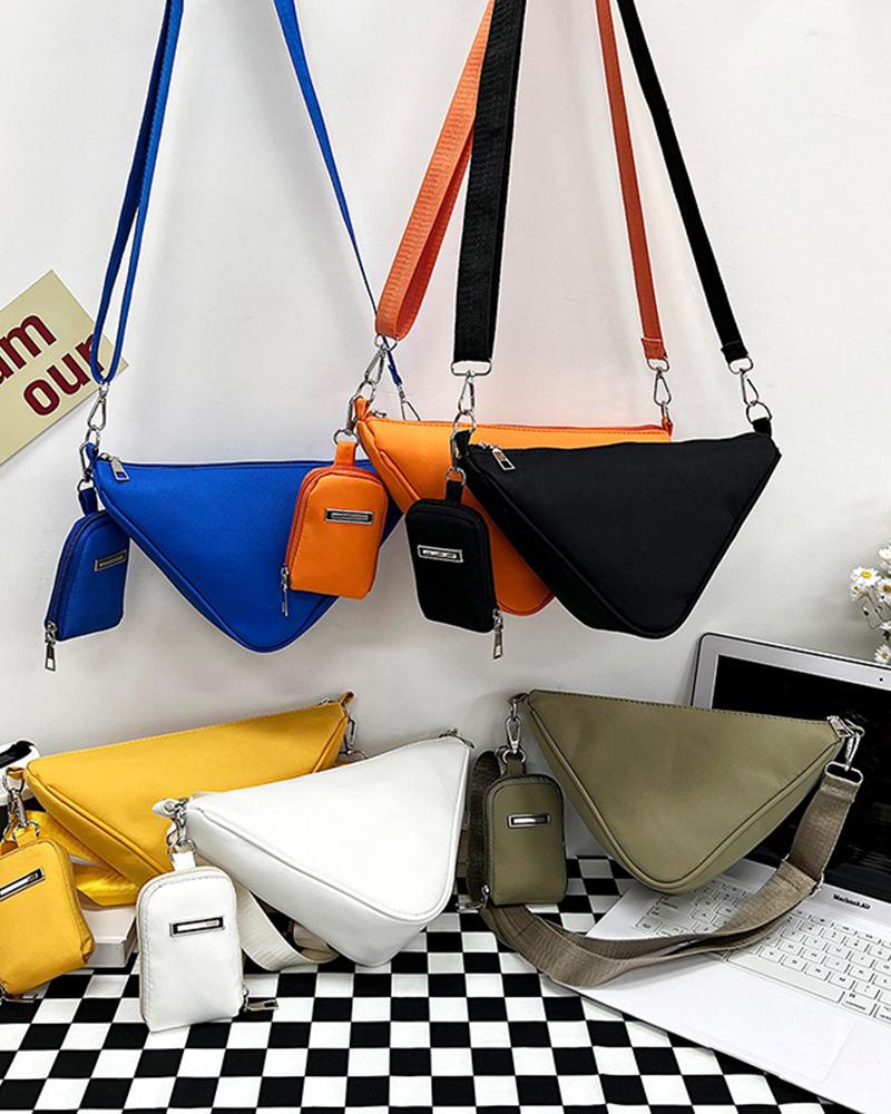

Triangle Shaped Zip Design Crossbody Bag With Purse, Yellow