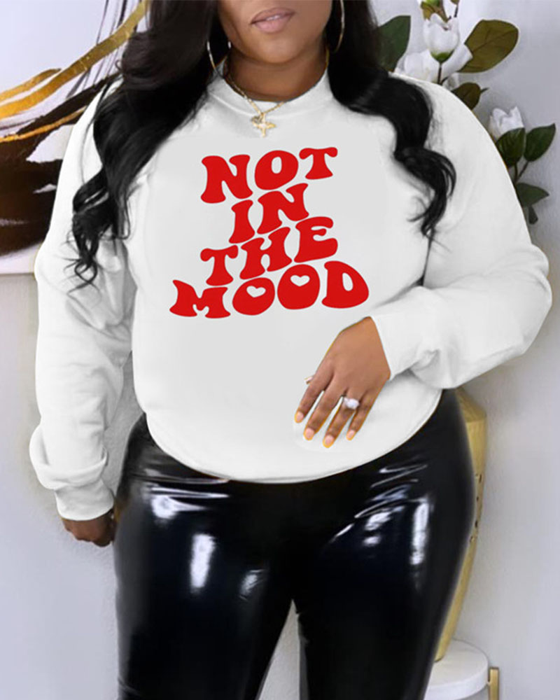 

Plus Size Letter Print Long Sleeve Sweatshirt, White