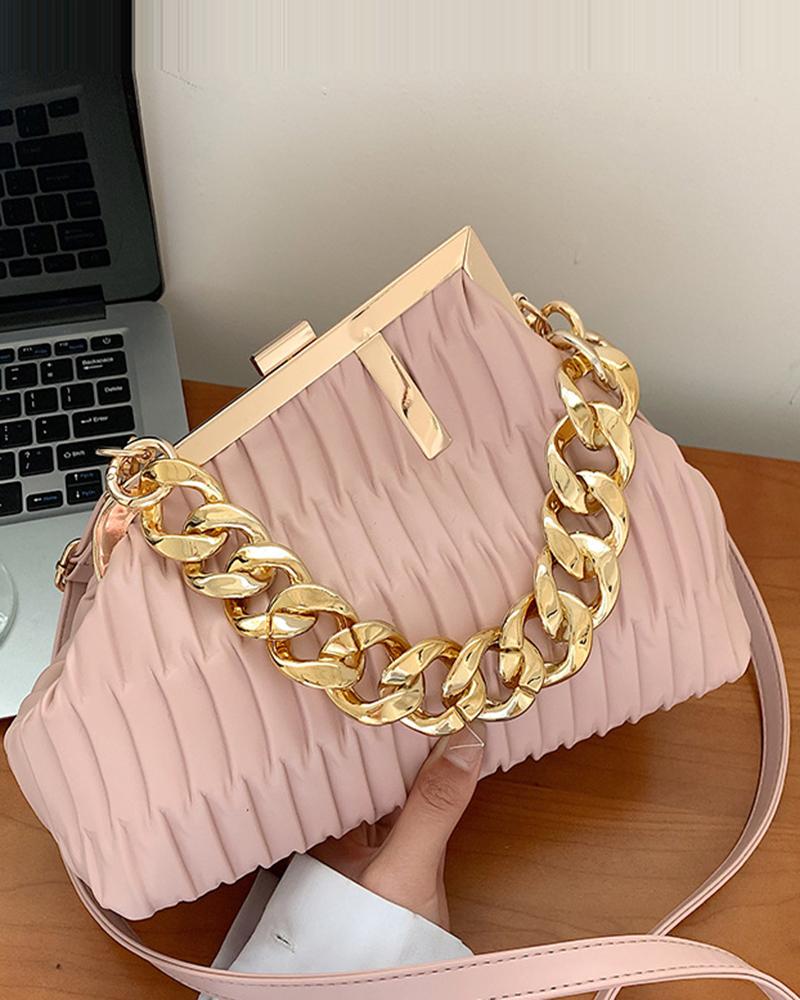 

Chain Strap Ruched Asymmetrical Crossbody Bag, Pink