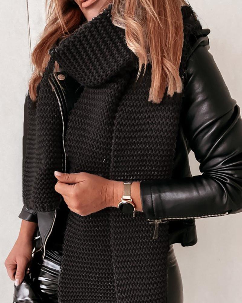 

Plain Lined Casual Knit Scarf, Black