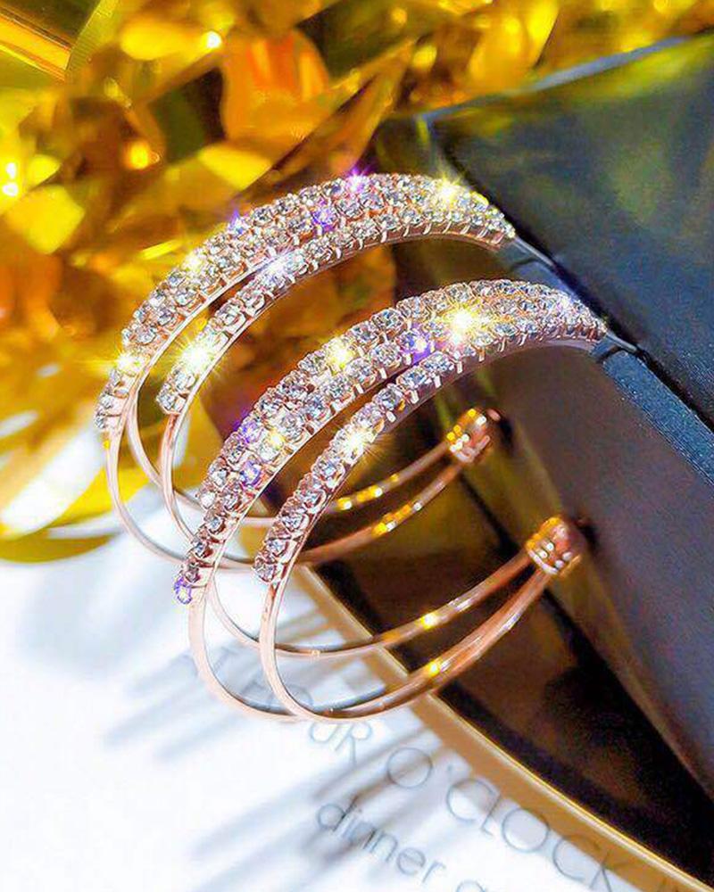 

1Pair Sparkling Rhinestone Decor Hoop Earrings, Gold