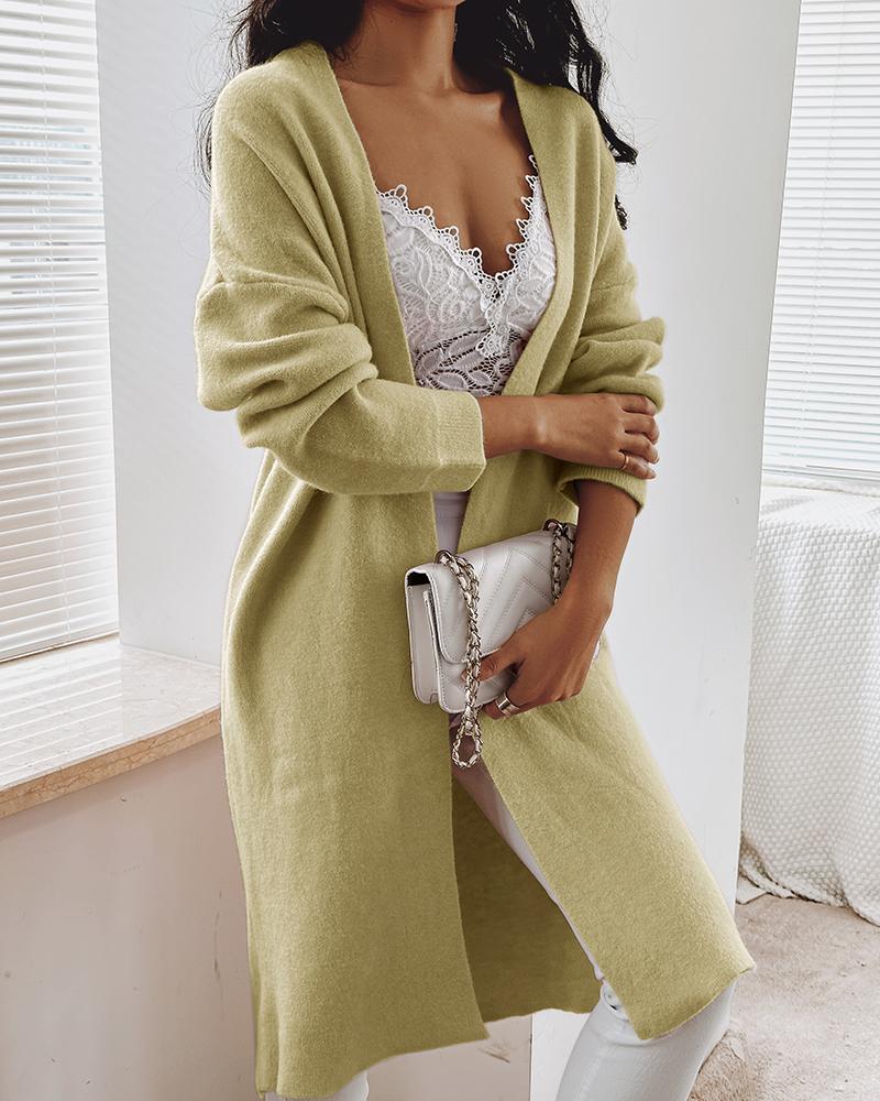 

Open Front Long Sleeve Knit Cardigan, Yellow