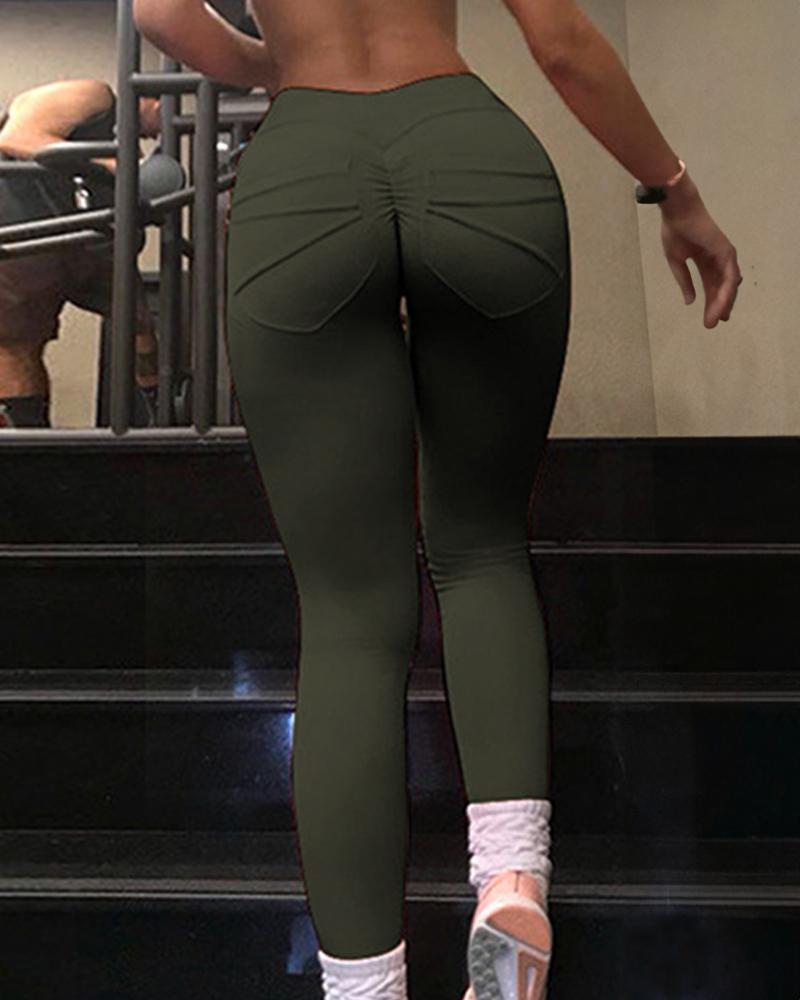 

High Waist Tummy Control Scrunch Butt Lift Yoga Pants, Army green