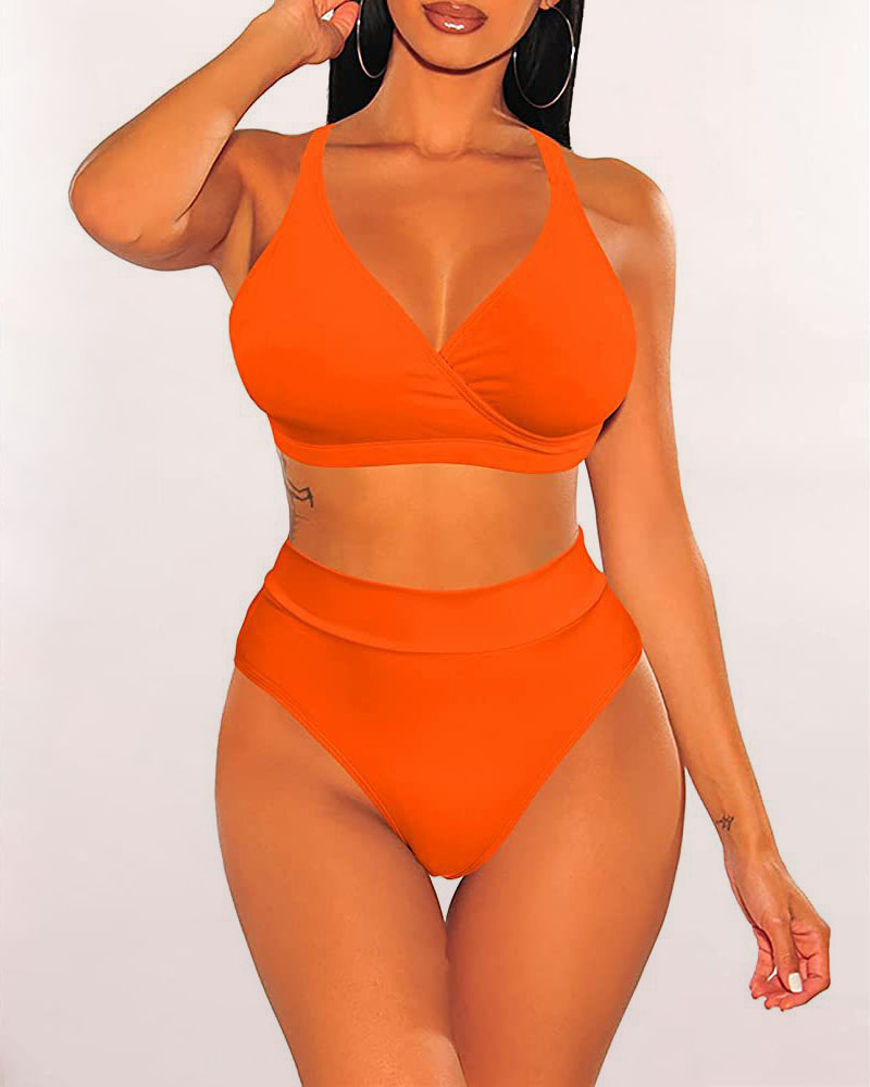 

Criss Cross High Waist Bikini Set, Orange