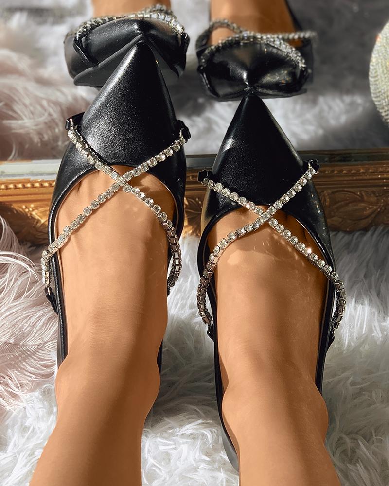

Rhinestone Strap Pointed Toe Slip On Shoes, Black