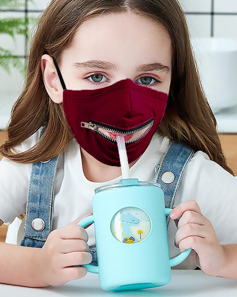 

Zipper Design Solid Breathable Mouth Mask For Kids, Wine red