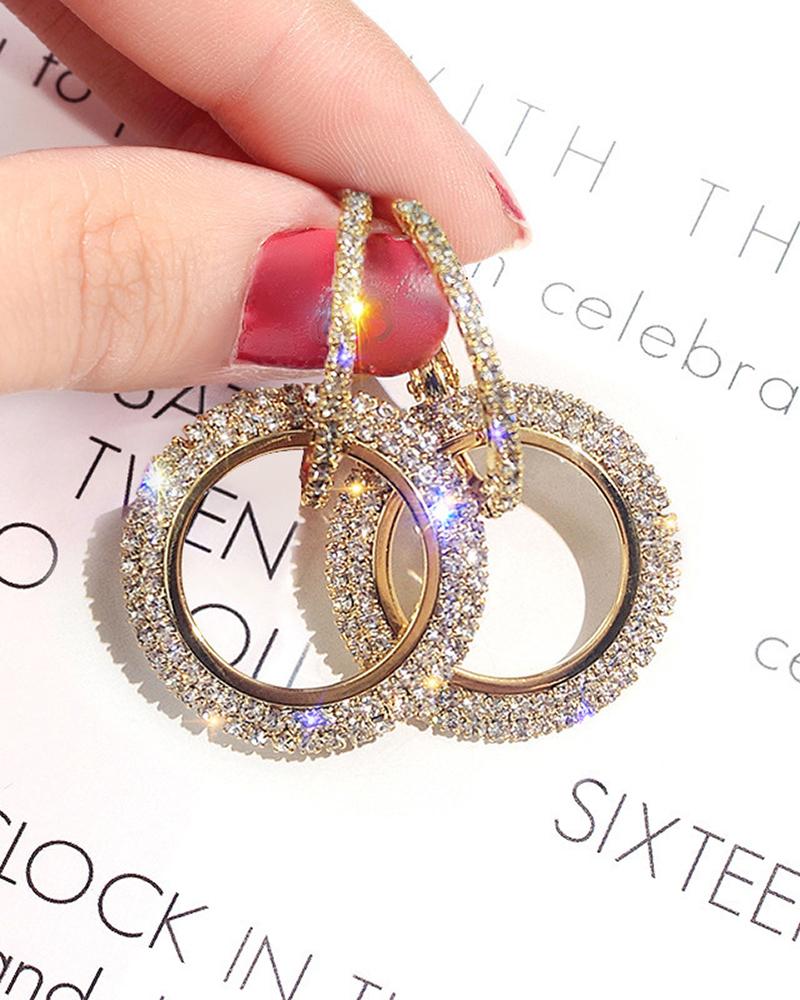 

1Pair Rhinestone Hoop Earrings, Gold