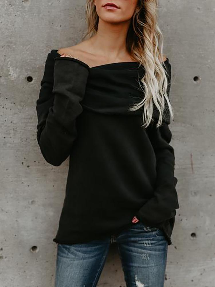 

Irregular Off Shoulder Long Sleeve Blouse, Black