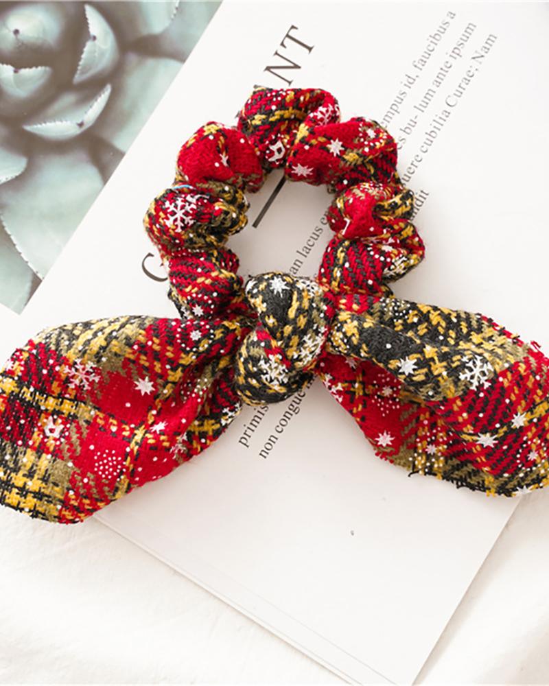 

Christmas Plaid Print Ear Design Scrunchie, Style3