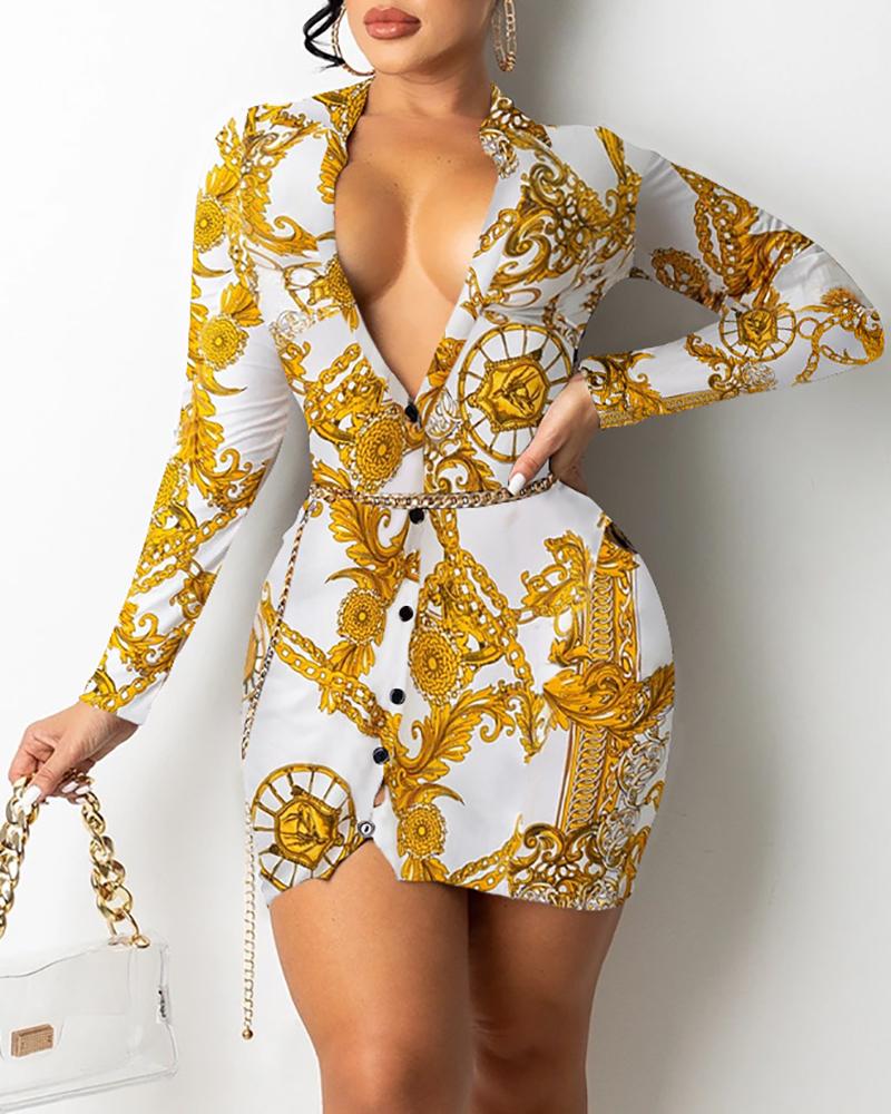 

Scarf / Leopard Print Button Design Skinny Dress, White