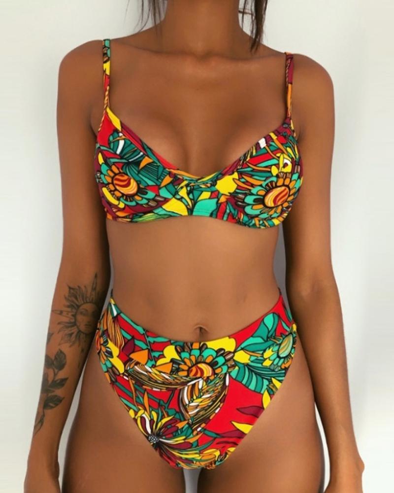 

Beach Colorblock Print Quick-dry Bikini, Red
