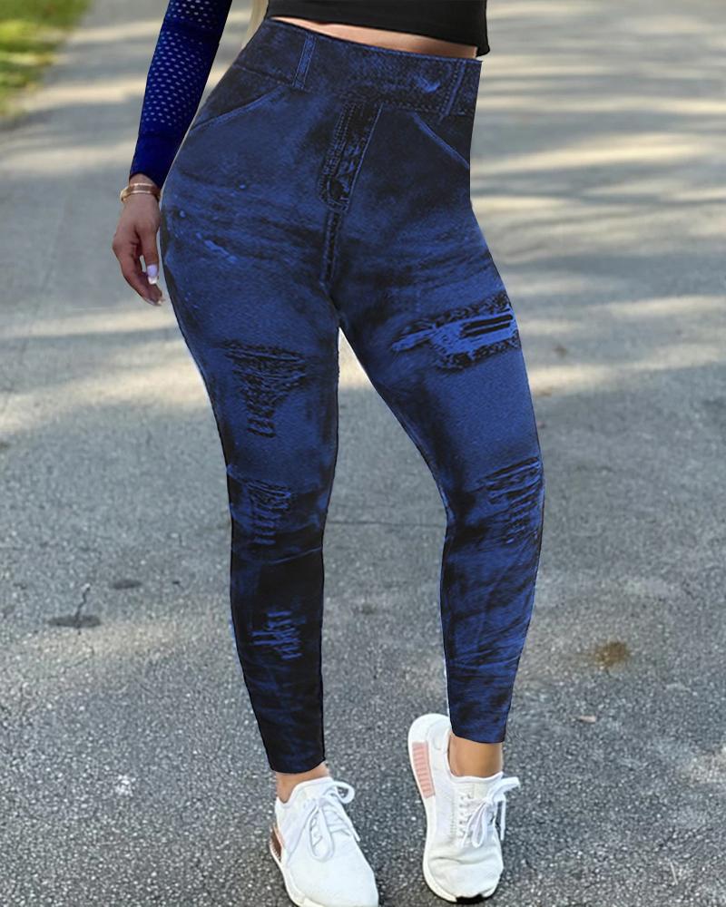 

Gradient Color Block Skinny Yoga Pants, Dark blue
