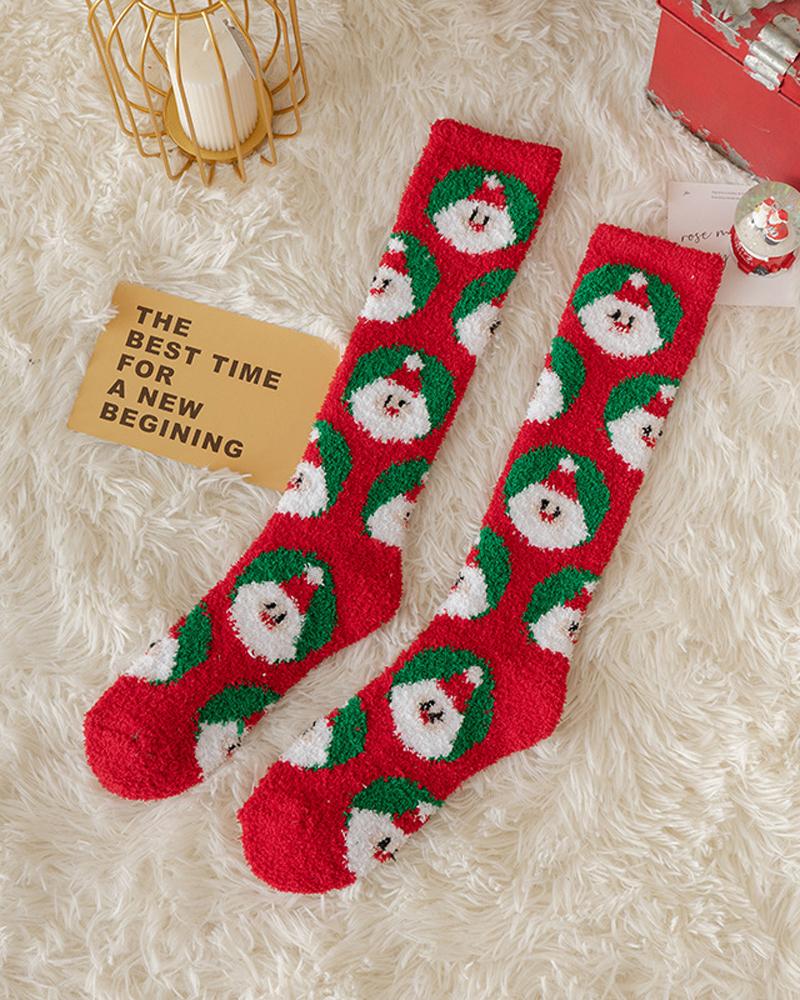 

1Pair Christmas Santa Claus Pattern Over The Calf Fluffy Socks, Style3