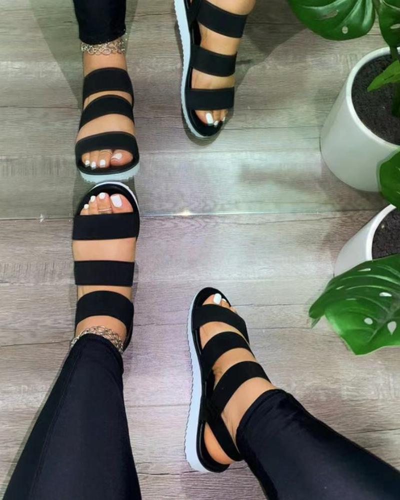 

Open Toe Bandage Slingback Platform Sandals, Black