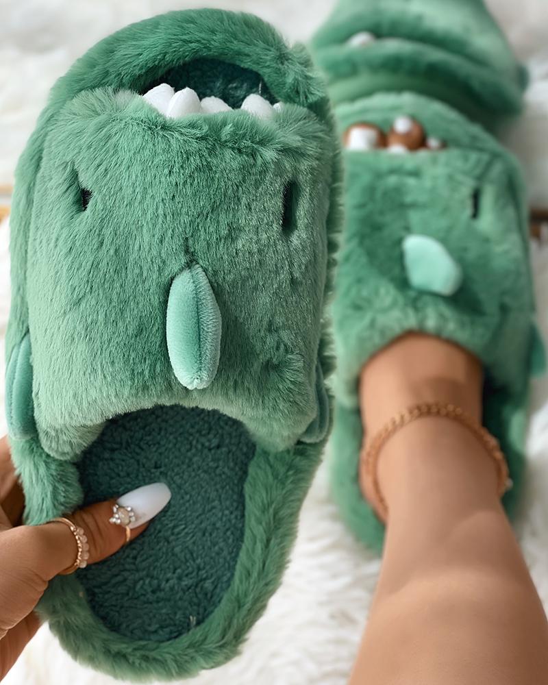 

Shark Shaped Fuzzy Slippers, Green