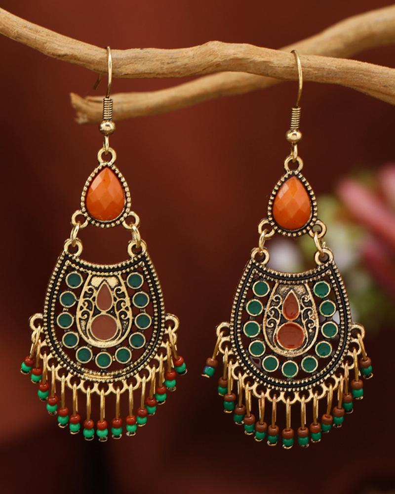 

1Pair Vintage Bohemian Tassel Drop Earrings, Gold