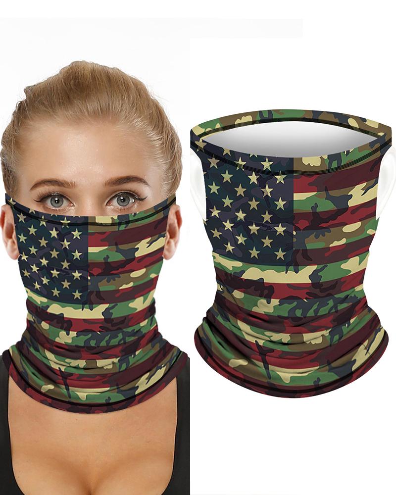 

Camouflage Flag Print Breathable Ear Loop Face Bandana Headwrap, Green