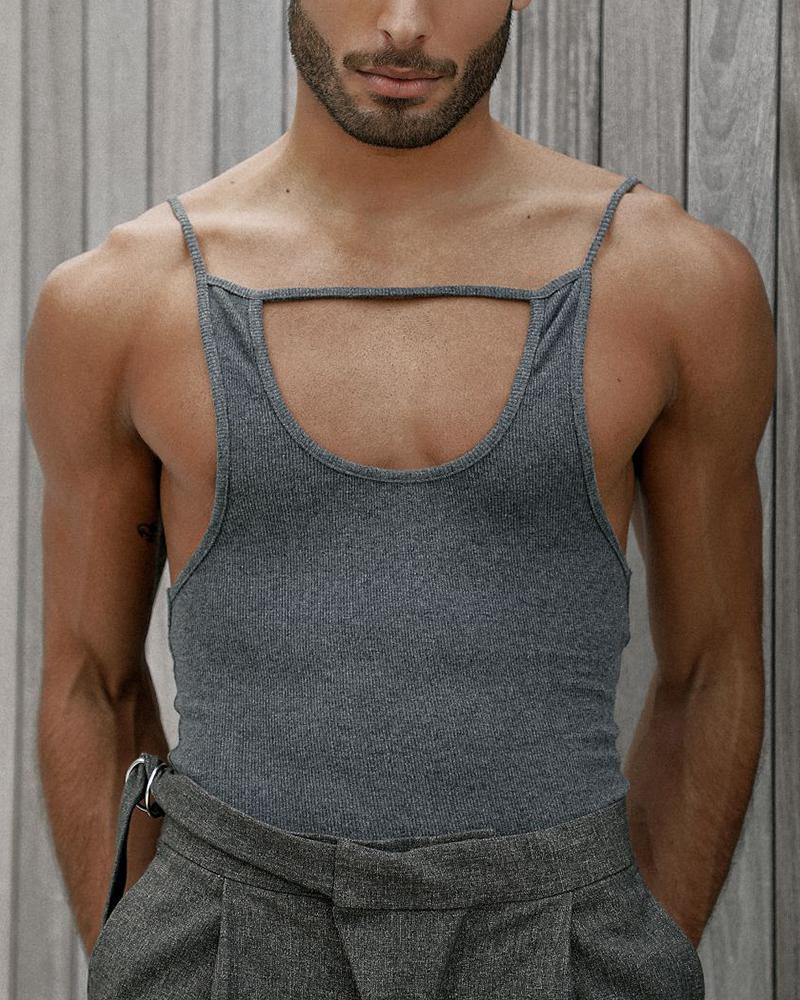 

Solid Color Cut-out Sling Tank Top, Gray