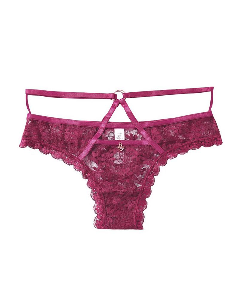 

Cutout O-ring Floral Lace Panty, Red